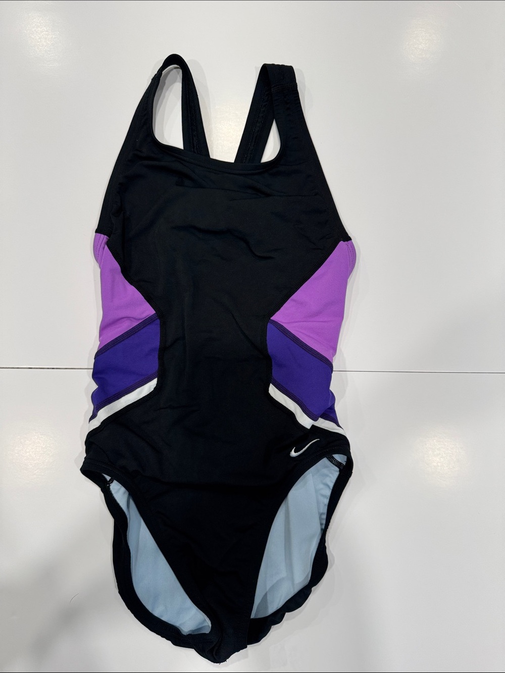 Nike Poly Team Splice Fast Back Swimsuit Black Purple Size 30 / US 4